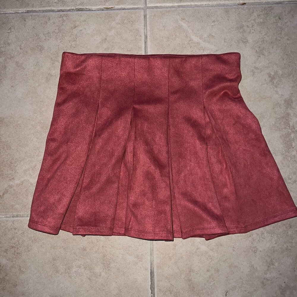 Faux Suede Pink Mini Pleated Skirt by Shinestar. Size L